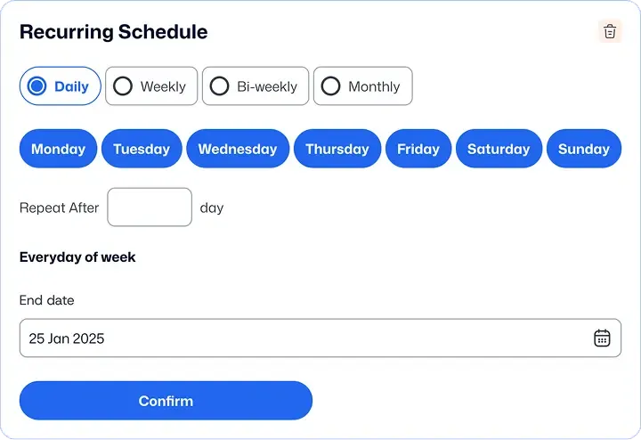 Recurring job schedule form with repeat day options