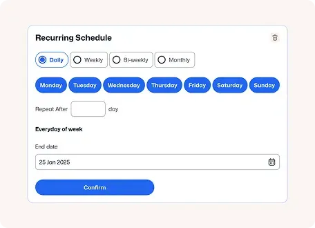 Recurring schedule form with daily and weekly options