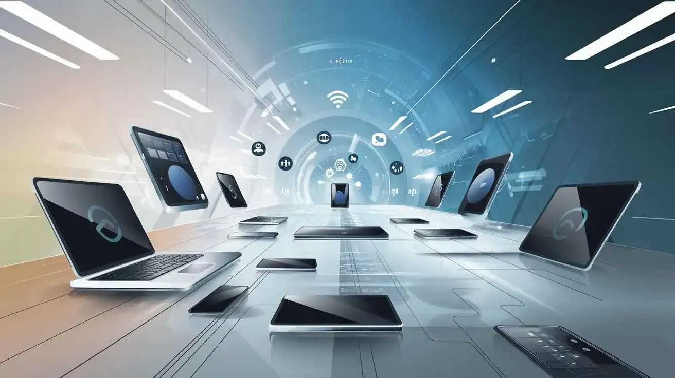 digital network with connected devices and communication icons, symbolizing the rise of remote services.