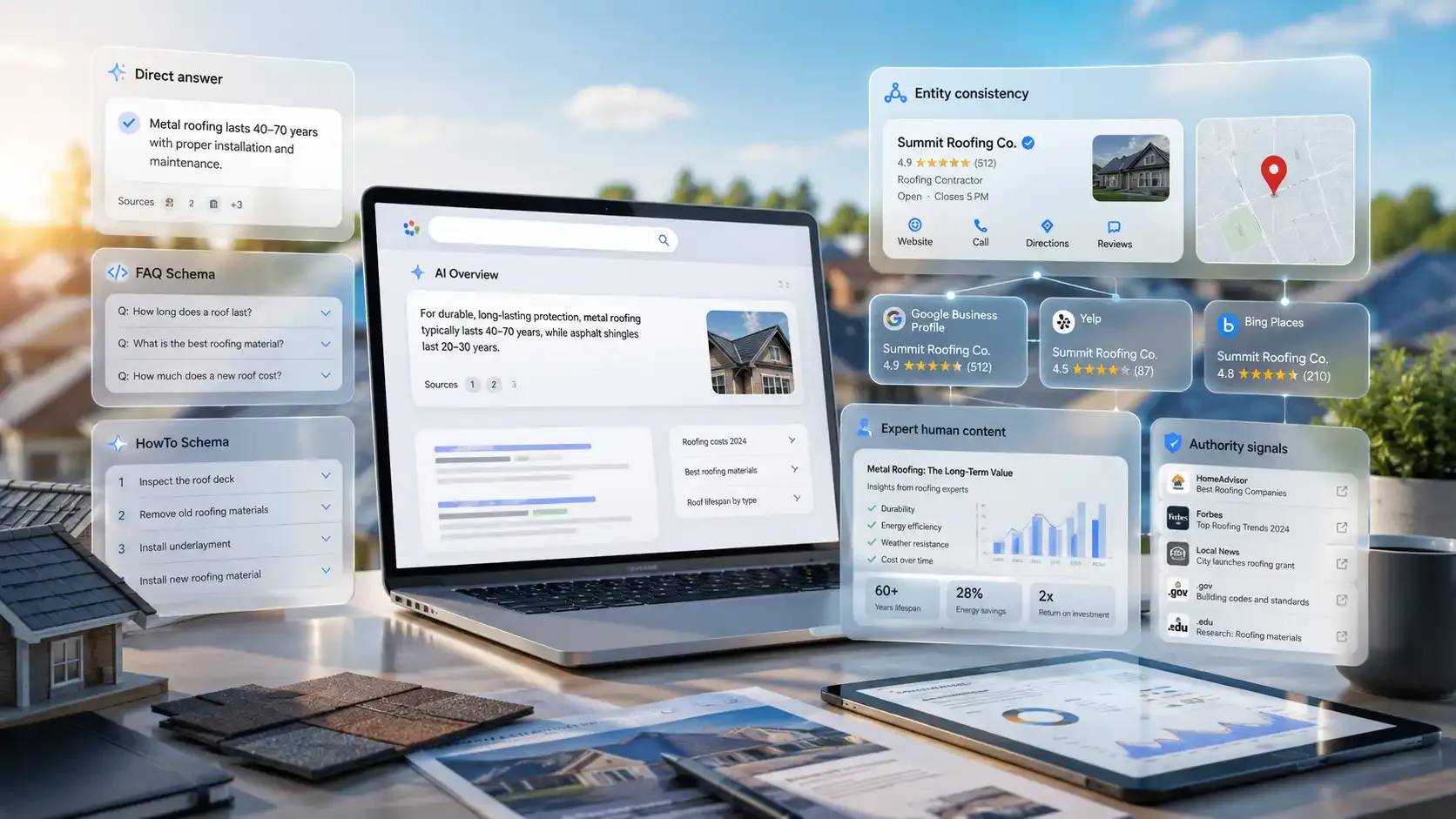Roofing SEO for AI search dashboard with schema signals