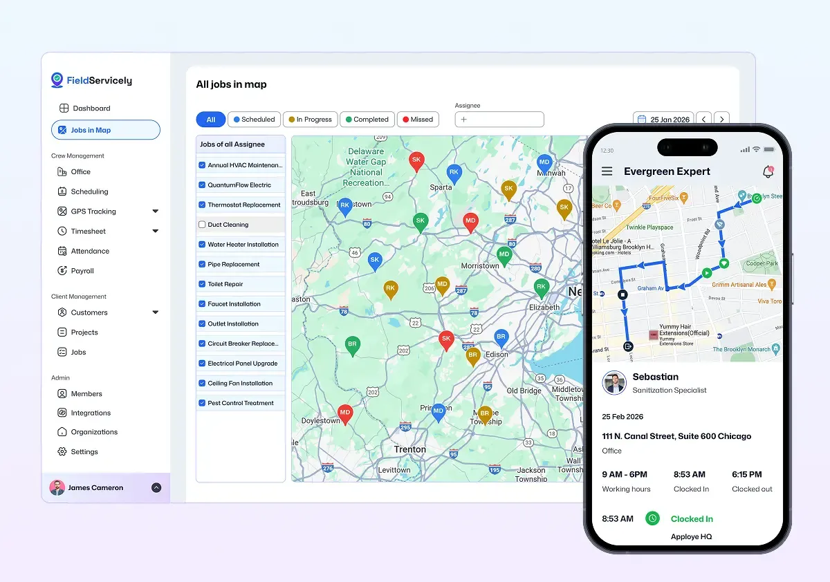 Sales location shown on the app and sales rep app on the right