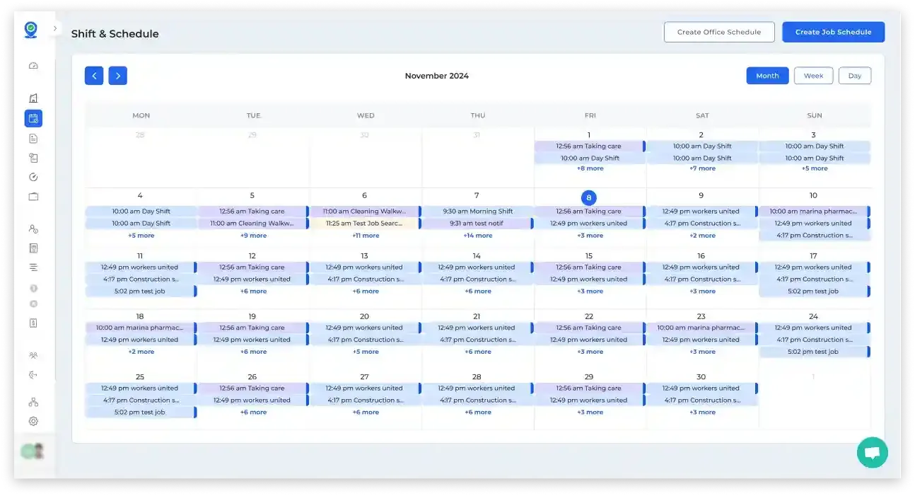 Schedule Jobs page with a calendar view of existing jobs