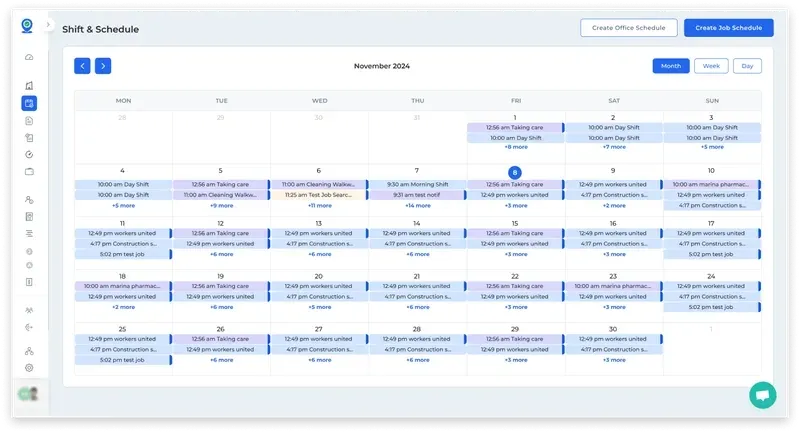 Schedule Jobs page with a calendar view of existing jobs