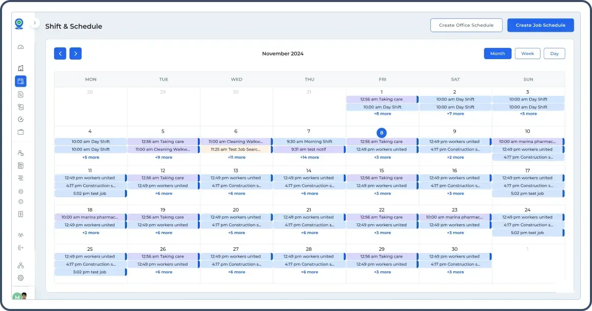 Schedules are set up in the monthly view. 