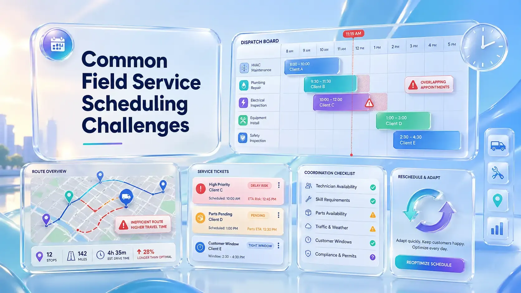 Field service scheduling challenges dashboard graphic