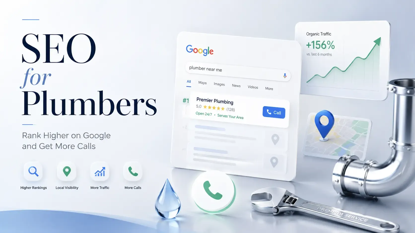 Plumber SEO dashboard ranking higher on Google search