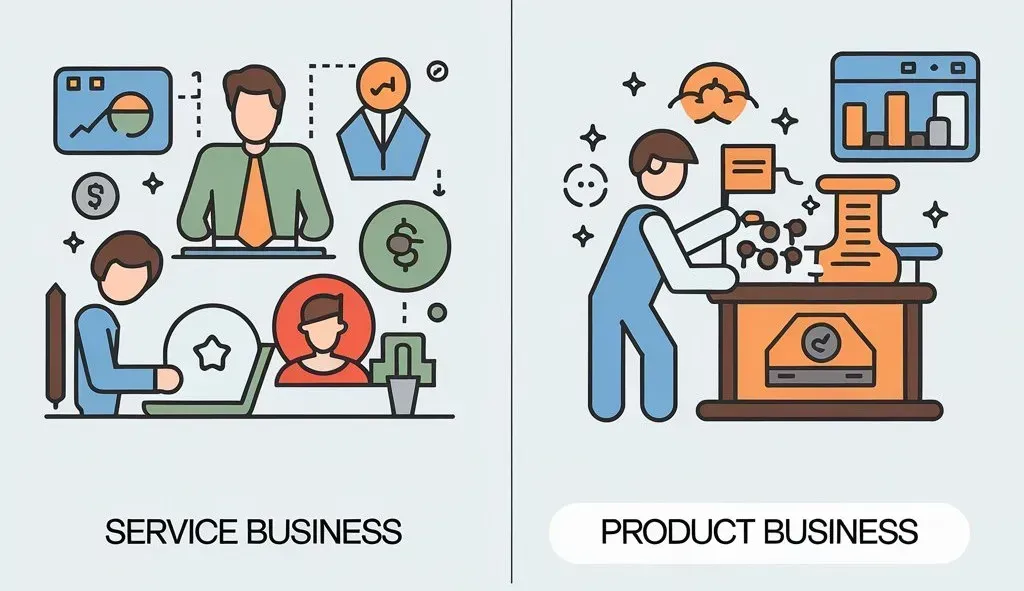 Service businesses vs product businesses.