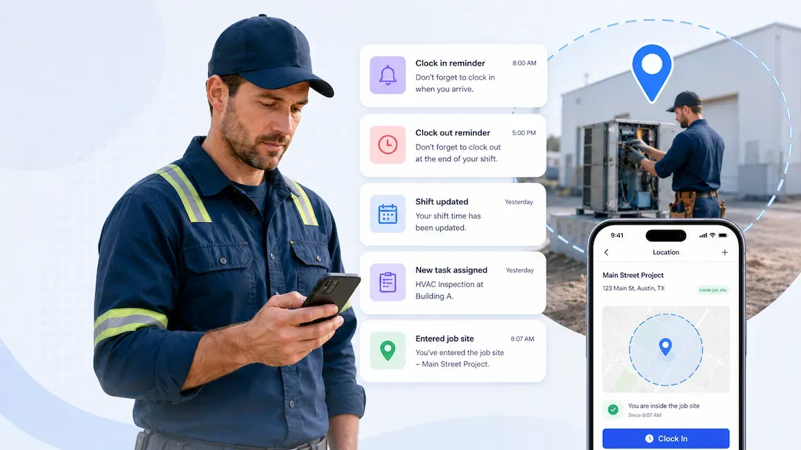Field technician using mobile app with smart reminders
