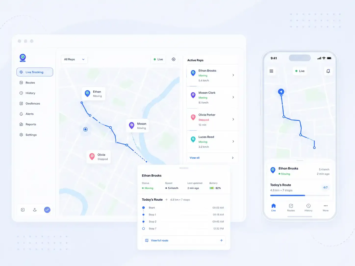 Live canvasser location and route tracking dashboard view