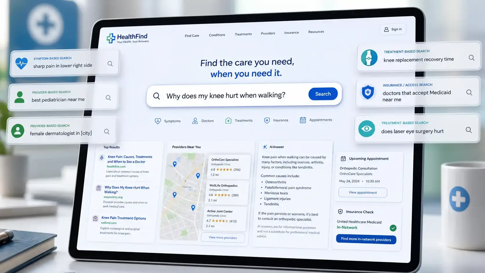 Healthcare search behavior dashboard with patient queries
