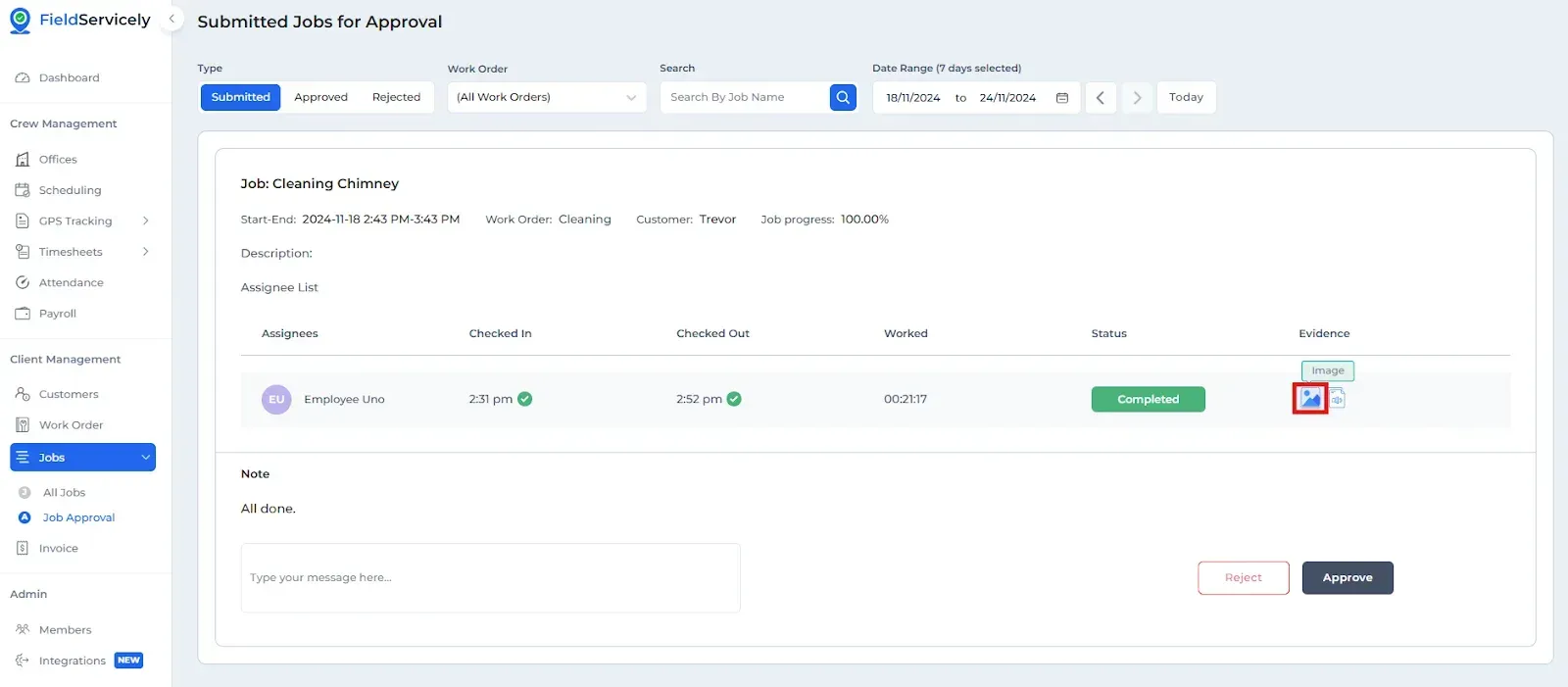 Thumbnail for How to view evidence of completed jobs with FieldServicely