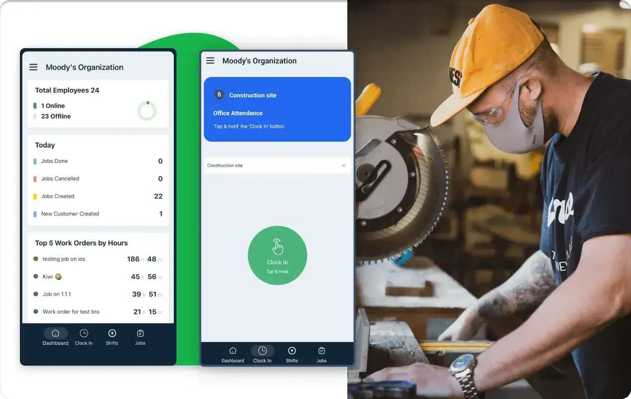 Technician tracking time with mobile apps